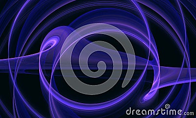 Purple violet blue neon 3d spiral, loop or kink on deep dark space. Stock Photo