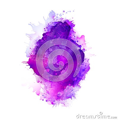 Purple, violet, lilac and blue watercolor stains. Bright color element for abstract artistic background. Vector Illustration