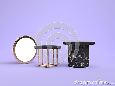 3d rendering purple-violet scene black podium geometric shape Stock Photo