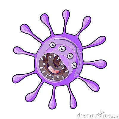 Purple virus icon in cartoon style isolated on white background. Viruses and bacteries symbol stock vector illustration. Vector Illustration