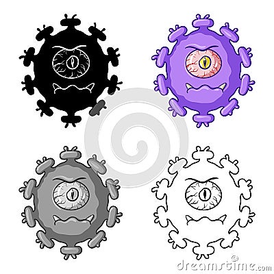 Purple virus icon in cartoon style isolated on white background. Viruses and bacteries symbol stock vector illustration. Vector Illustration