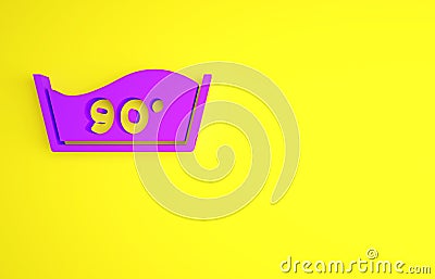 Purple Washing under 90 degrees celsius icon isolated on yellow background. Temperature wash. Minimalism concept. 3d Cartoon Illustration