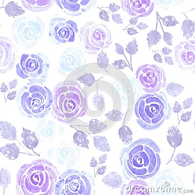 Purple watercolor roses to spiritually calm emotions Seamless floral watercolor background Stock Photo