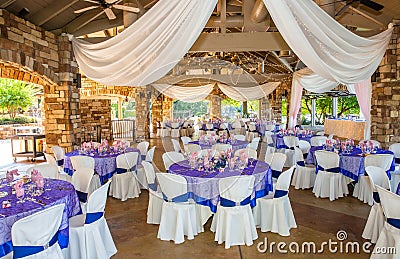 Purple wedding table decorations Stock Photo