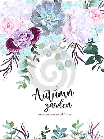 Purple, white and pink flowers vector design card Vector Illustration