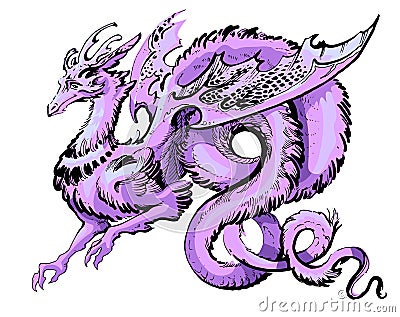 Purple winged dragon in asia style Vector Illustration