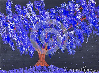 Purple wisteria tree painted with acrylics Stock Photo