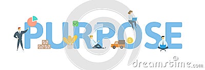 PURPOSE. Concept with people, letters and icons. Flat vector illustration. Isolated on white background. Vector Illustration