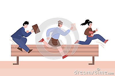 Purposeful business people jumping over barrier, vector illustration isolated. Vector Illustration