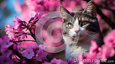 purr cat with flowers Cartoon Illustration