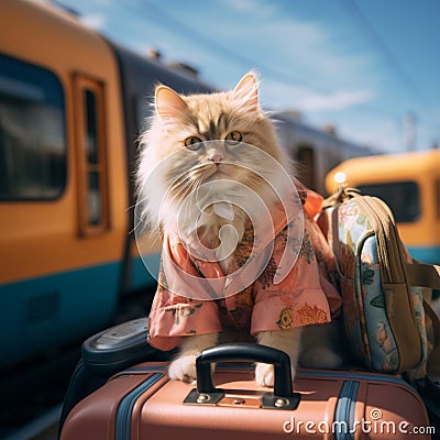 Purr fect vacation Cat travel concept brings humor and amusement Stock Photo