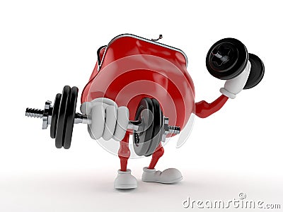 Purse character with dumbbells Cartoon Illustration