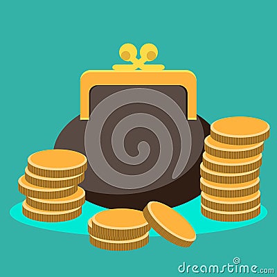 Purse and coin Vector Illustration