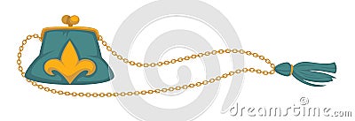 Purse on golden chain, vintage female accessory in 1910s style Vector Illustration