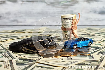 Purse, money and car. Stock Photo
