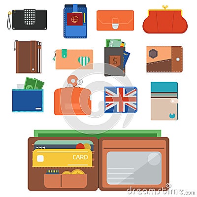 Purse wallet vector money shopping buy business financial wallets Vector Illustration