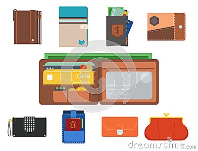 Purse wallet vector money shopping buy business financial wallets payment bag and wallet accessory trendy cash wealth Vector Illustration