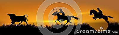 Pursuit of 2 cowboys Vector Illustration