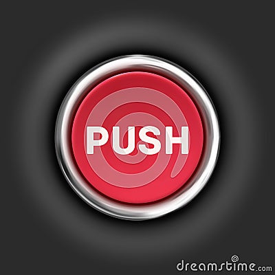 Push button, 3d red glossy metallic icon, . Vector Illustration