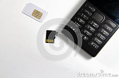 Push-button telephone, parsing, SIM card, memory card Stock Photo