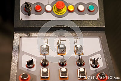 Push buttons and switches on a control panel Stock Photo