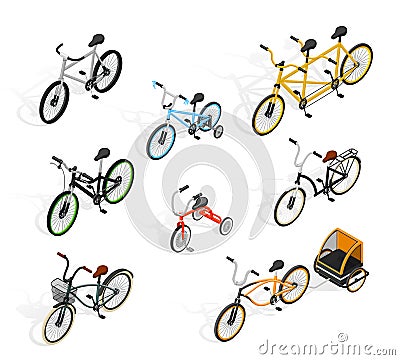 Push Cycles Isometric Set Vector Illustration