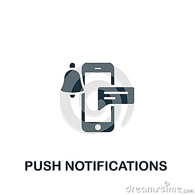Push notifications icon. Monochrome simple sign from app development collection. Push notifications icon for logo Vector Illustration