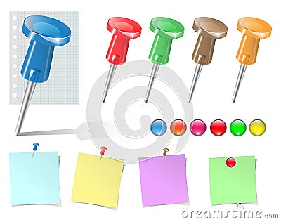 Push pins and stickers set. Vector Illustration