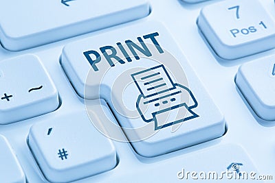 Push print button printing printer blue computer keyboard Stock Photo