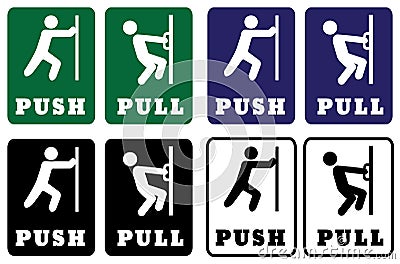 Push Pull Door signs collection Vector Illustration