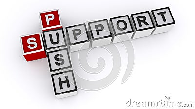 Push support word block on white Stock Photo