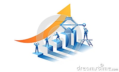 Push up arrow up with jack Business work concept illustration about hard work sales profit create profit in future Vector Illustration