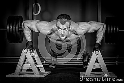 Push up man doing crossfit fitness training Stock Photo