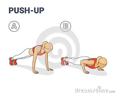 Push-Ups Exercise. Sporty Girl Silhouettes Colorful Concept. Vector Illustration