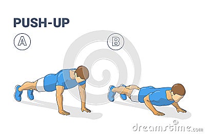 Push-Ups Home Workout Exercise Man Silhouette Colorful Guidance Illustration Vector Illustration