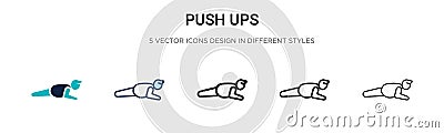 Push ups icon in filled, thin line, outline and stroke style. Vector illustration of two colored and black push ups vector icons Vector Illustration