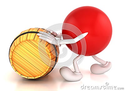 Pushes a barrel,3d rendering Stock Photo