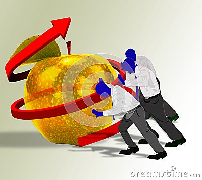 Pushing Golden Apple. Stock Photo