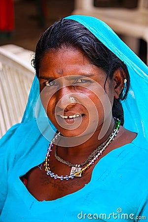 Pushkar, India - August 21, 2009: portrait of a young indian woman in a sari dress Editorial Stock Photo