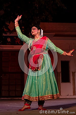 Indian female artist performing indian classical dance kathak Editorial Stock Photo