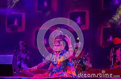 Female artist performing rajasthani folk dance ghoomar Editorial Stock Photo