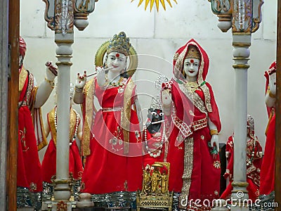 Hindu God Shree Krishna and Radha idol in Temple for worship. Krishna have flute in hand. Editorial Stock Photo