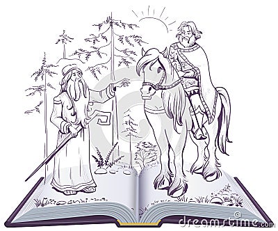 Pushkin fairy tale Song on Prophetic Oleg open book illustration Vector Illustration