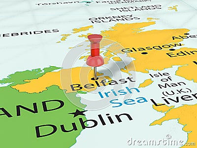 Pushpin on Belfast map Cartoon Illustration