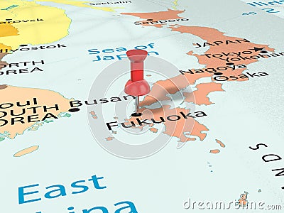 Pushpin on Fukuoka map Cartoon Illustration