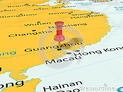 Pushpin on Guangzhou map Cartoon Illustration