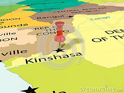 Pushpin on Kinshasa map Cartoon Illustration