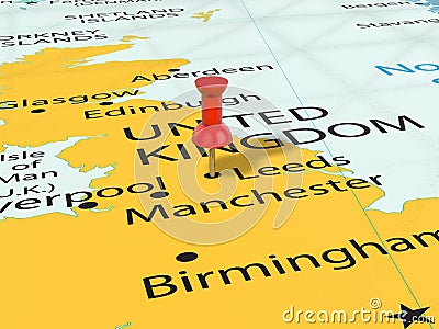 Pushpin on Leeds map Cartoon Illustration