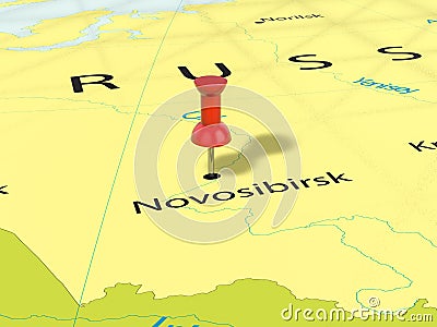 Pushpin on Novosibirsk map Cartoon Illustration