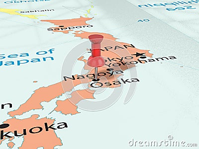 Pushpin on Osaka map Cartoon Illustration